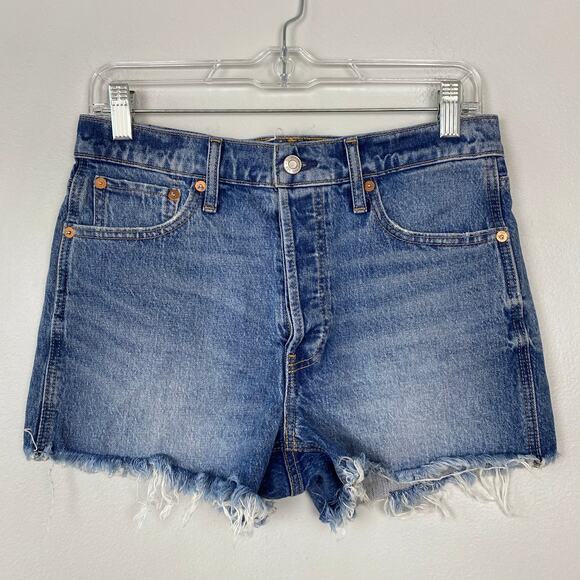 Gap Denim‎ Cheeky Short High Rise Medium Wash Cut Off Jeans Raw Hem Size 4/27 - Picture 1 of 8